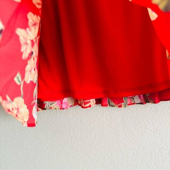 Express Red Floral Pleated Elastic Waist Mini Skirt, Size Medium - Picture 5 of 9